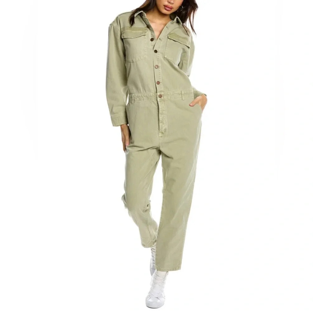 10.11 STUDIOS Women’s Agnes Olive Green Denim Jumpsuit Long Sleeve size XL